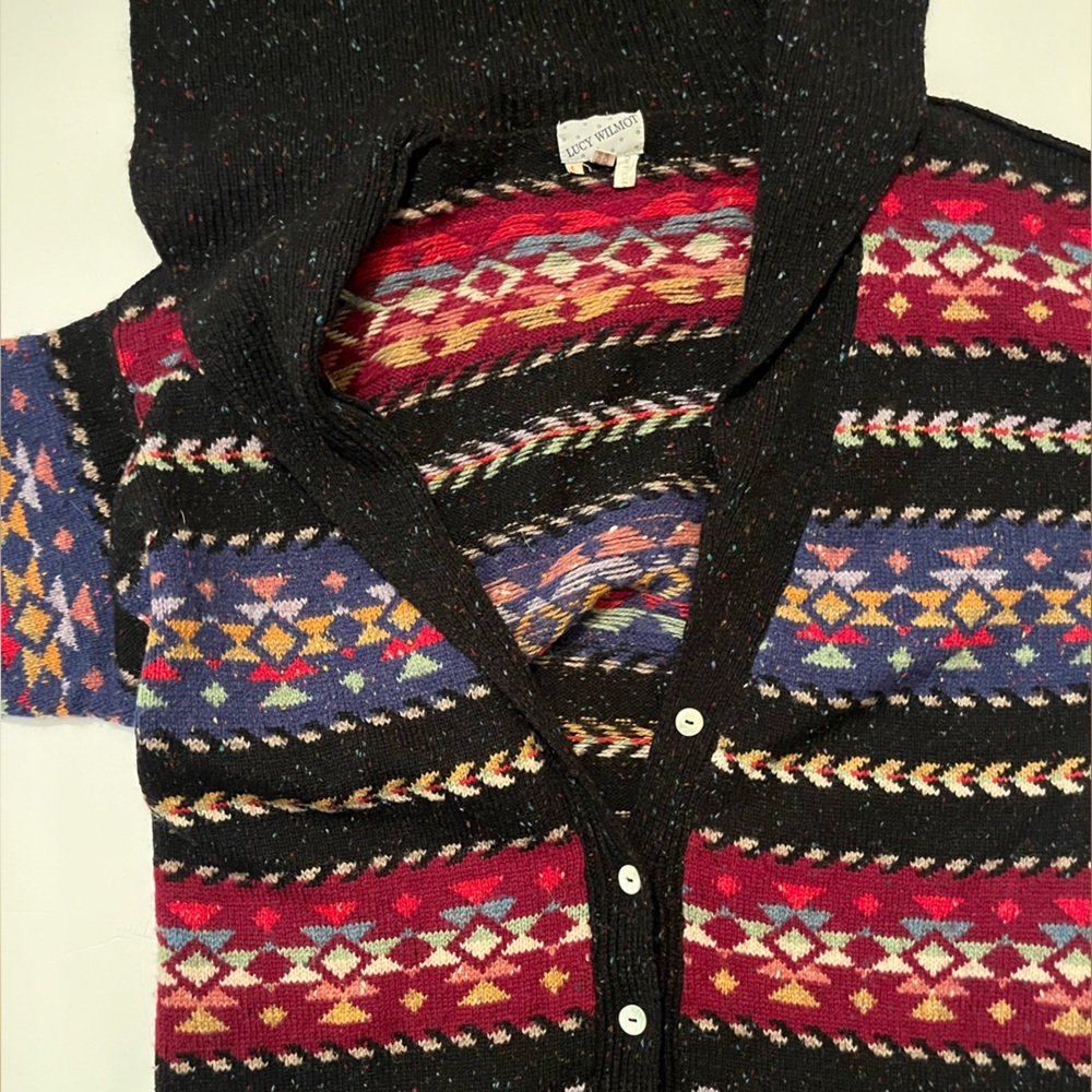 Colorful Patterned Cowl Neck Sweater